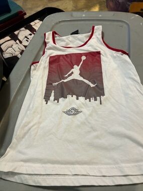 Jordan White Tank Top with Red Trim and Jumpman Neck Label